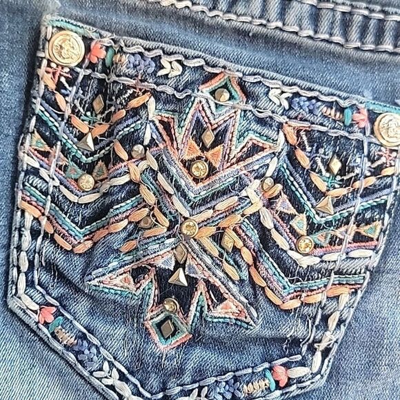 Grace in LA Light Blue Embroidered Bootcut Womens Size Waist 28 (Runs Small) - Picture 2 of 16